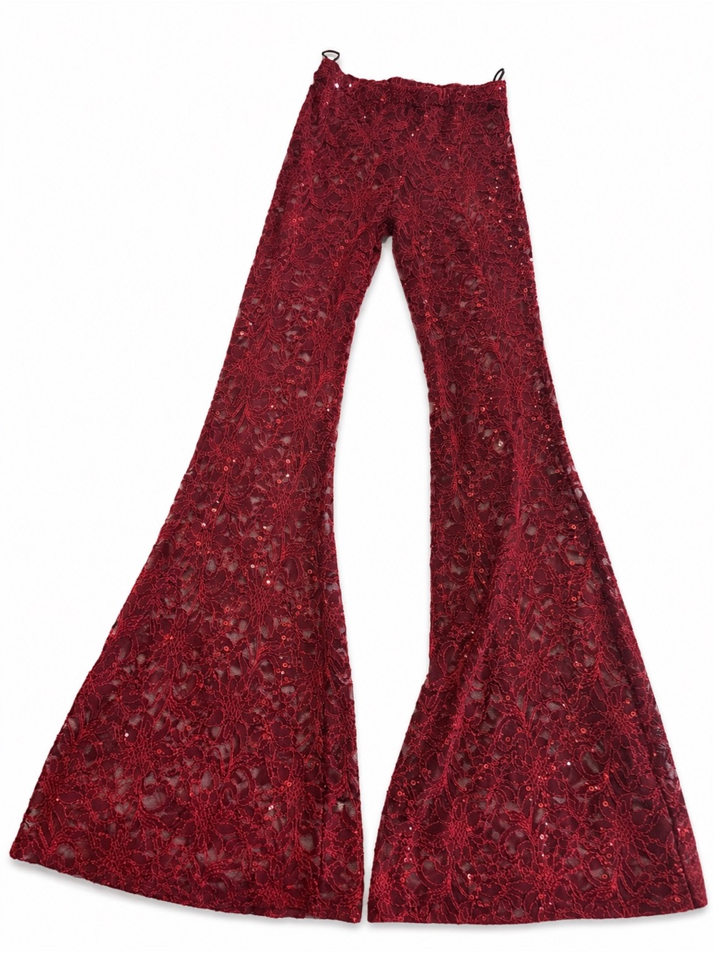 Fashion Nova Burgundy semi sheer Lace Flare sequin Pants